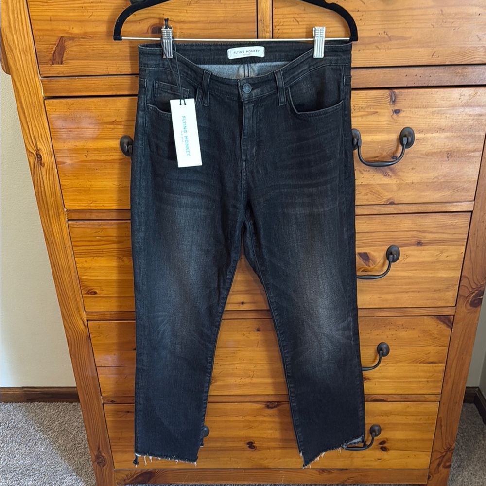 Flying Monkey platinum ankle Raw step Hem Flare Mid Rise jeans